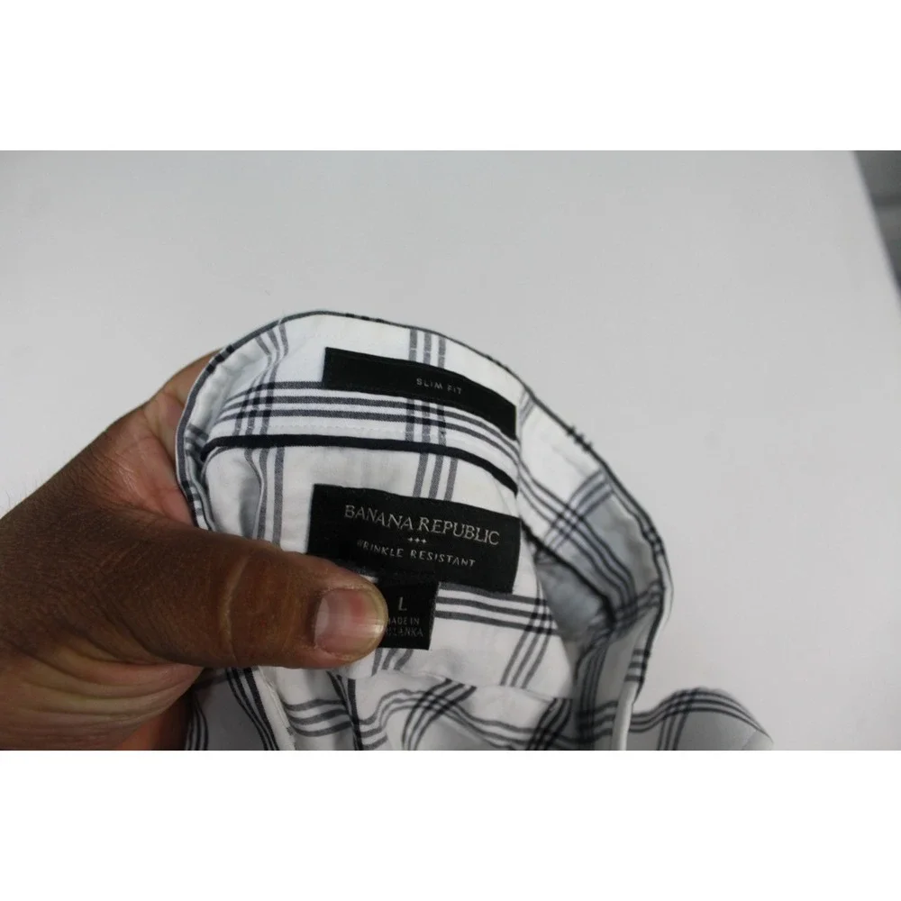 Banana Republic Button Down Mens L White Excellent Slim Fit Plaid Shirt